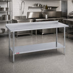 Thumbnail image #2 for Duke Manufacturing 316-3672-2R 72 x 36 Inch Stainless Steel Work Table, 16-Gauge 300 Series Top, 1-1/8-Inch Riser, Galvanized Undershelf