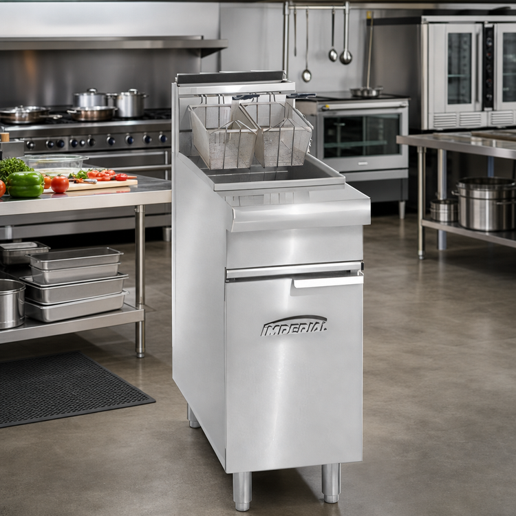 Product image #2 for Imperial Restaurant Series 75 lb. Open Pot Gas Range Match Fryer, Floor Model