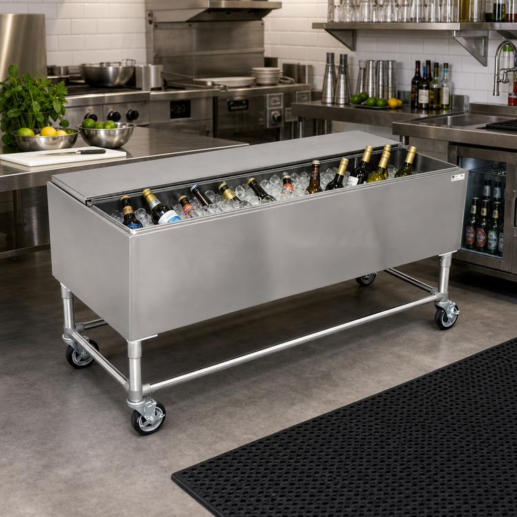 Product image #3 for 36 x 24 x 29-1/2-Inch Mobile Stainless Steel Bar Ice Chest with 5-Inch Locking Casters