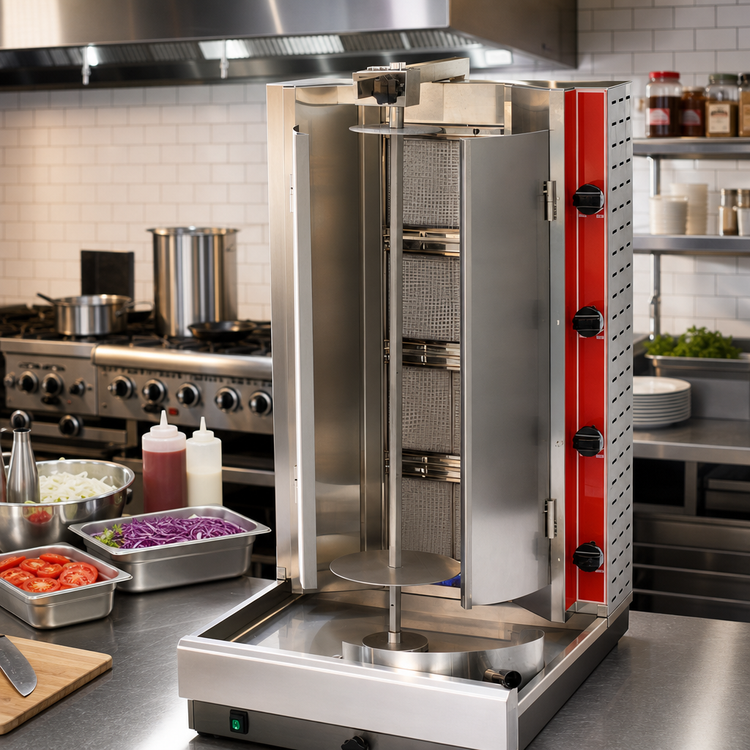 Product image #2 for Uniworld Countertop Natural Gas Vertical Broiler (Gyro/Shawarma) with Flaps, 75 lb Capacity