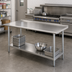 Thumbnail image #2 for Advance Tabco 120 Inch x 36 Inch 14 Gauge 304 Stainless Steel Work Table with Adjustable Undershelf and 1-1/2 Inch Rear Up-Turn