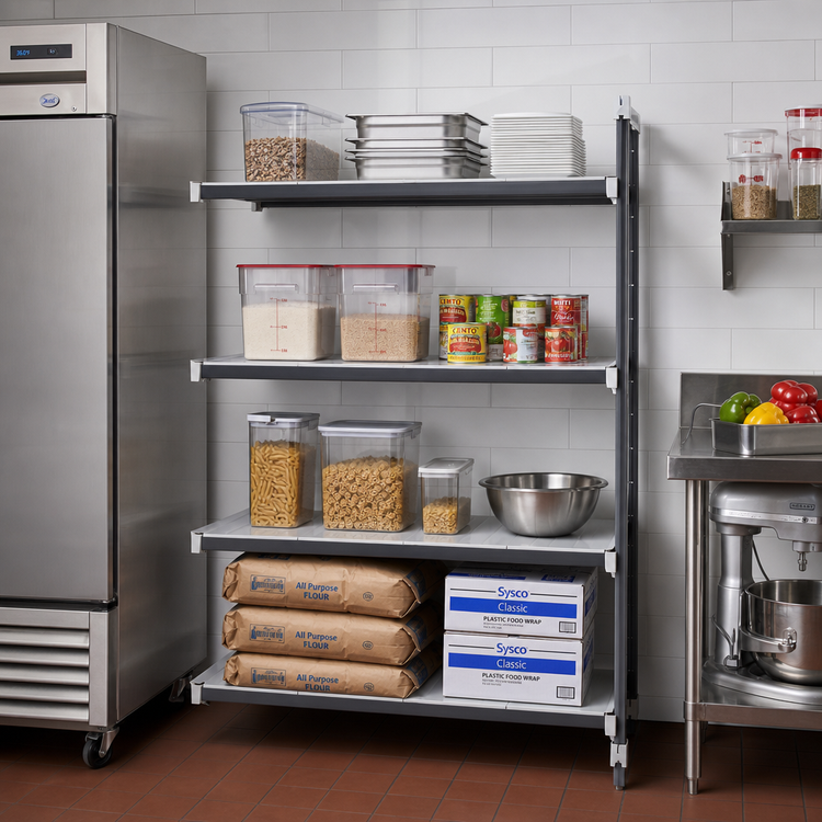 Product image #2 for Cambro Camshelving Elements XTRA 21" x 60" x 72" 4-Tier Solid Stationary Add-On Shelving Unit