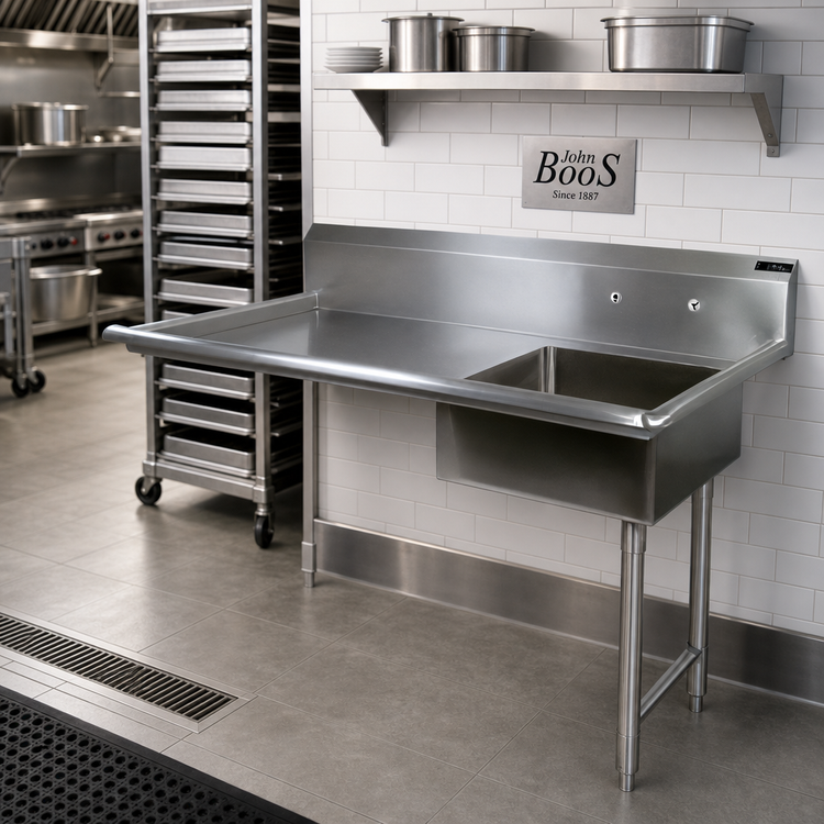 Product image #2 for John Boos Straight Undercounter Soiled Dish Table with Right-to-Left Operation and 20 x 20 x 8 Inch Pre-Rinse Sink