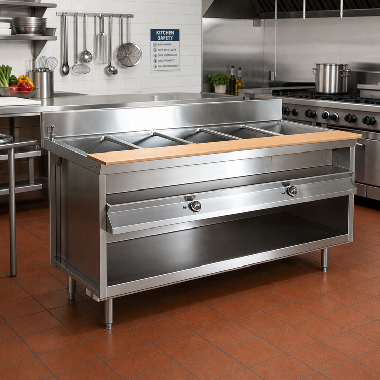 Product image #2 for La Rosa 48-Inch Electric Hot Food Table with Water Bath, 3 Openings, Open Cabinet Base