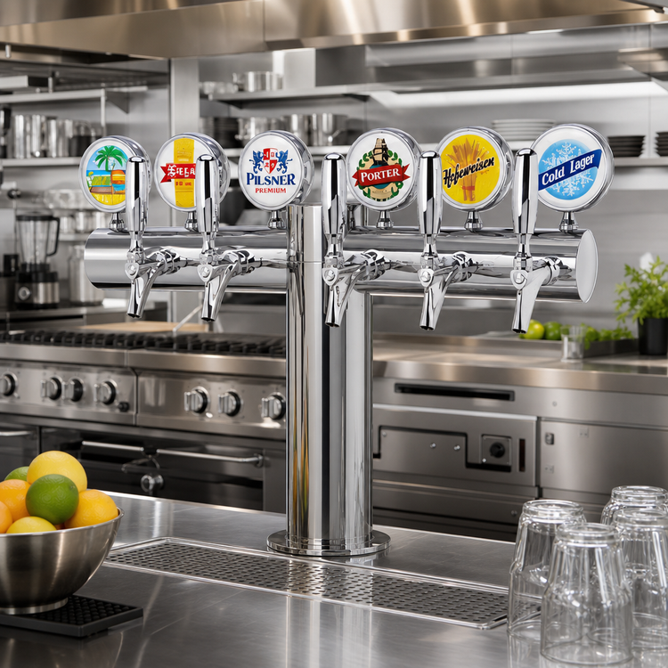 Product image #2 for Metropolis T-Style Countertop Glycol-Cooled 6-Faucet Draft Beer Tower with Illuminated Medallions