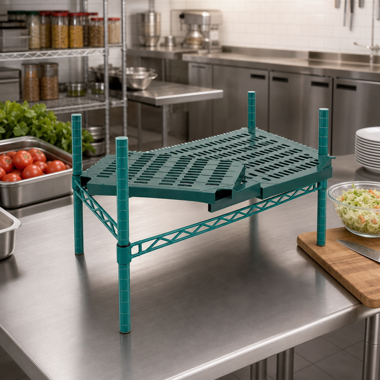Product image #2 for QuadPlus 24"W x 21"D Louvered Polymer Shelf Mat with Quad-Adjust Wire Frame