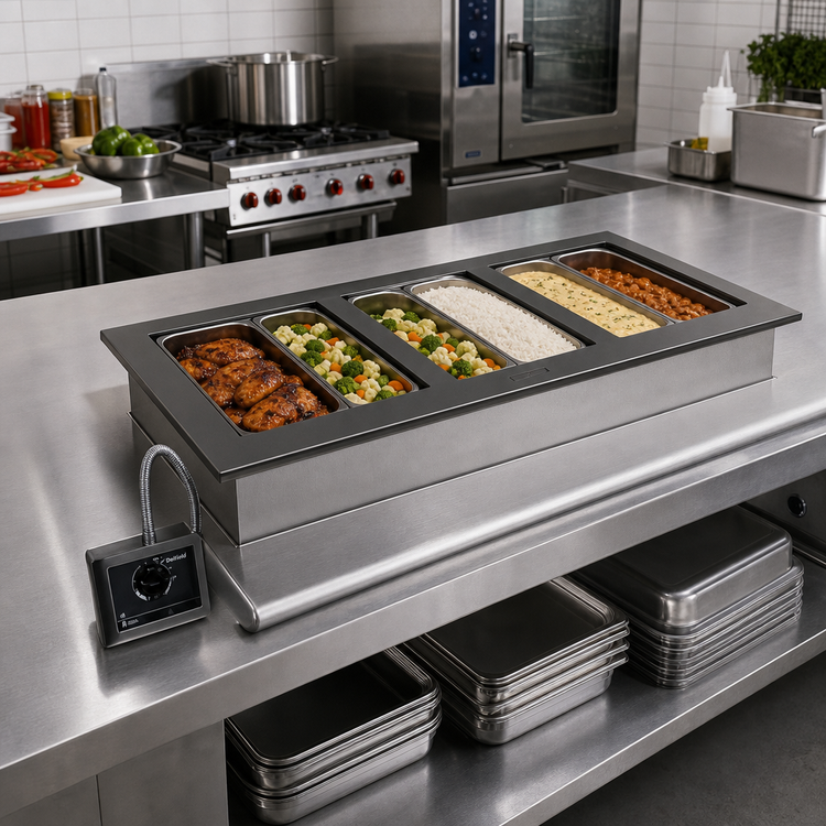 Product image #2 for Delfield Drop-In Electric Wet Bain-Marie Hot Food Well, Single Tank, 5 Full-Size Pan Capacity with Drain