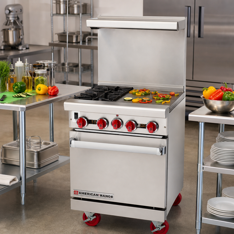 Product image #2 for American Range Green Flame 24-Inch Commercial Gas Range with 24-Inch Manual Griddle and Space Saver Oven