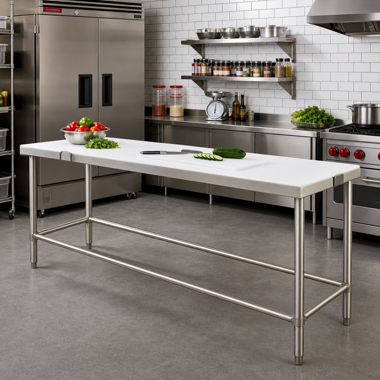 Product image #2 for Eagle Group 120-Inch W x 24-Inch D Poly Top Cutting Table with Stainless Steel Tubular Base