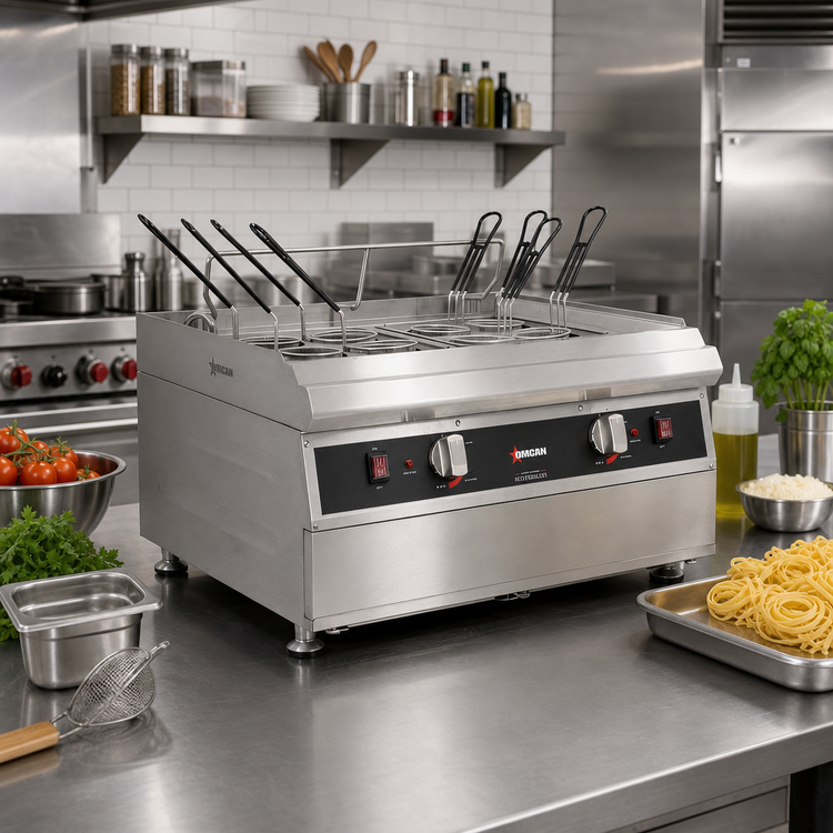 Product image #2 for Omcan Countertop Double Tank Electric Pasta Cooker, Stainless Steel, 2 x 9 L Tanks