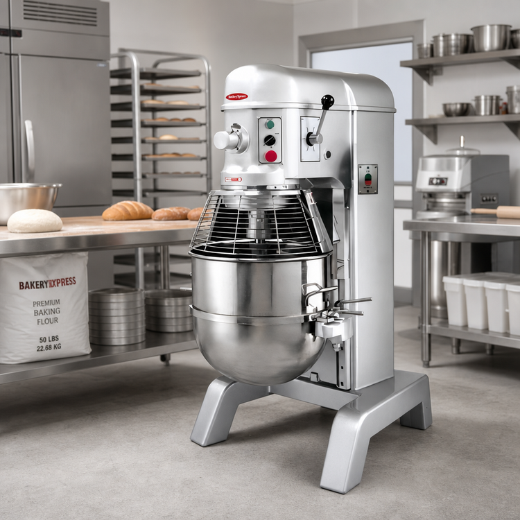 Product image #2 for BakeryXpress 60 Qt Floor Model Gear-Driven Planetary Mixer with Hydraulic Bowl Lift