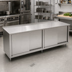 Thumbnail image #2 for John Boos 4CS6R1.5-3696 Stainless Steel Enclosed Work Table with Sliding Doors, 96 x 36 Inches, 16-Gauge 300-Series Top