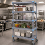 Thumbnail image #2 for Quantum Millenia QPM187286VS-4 Mobile Polymer Starter Shelving Unit, 72 in W x 18 in D x 86 in H, 4 Open Grid Shelves, Gray