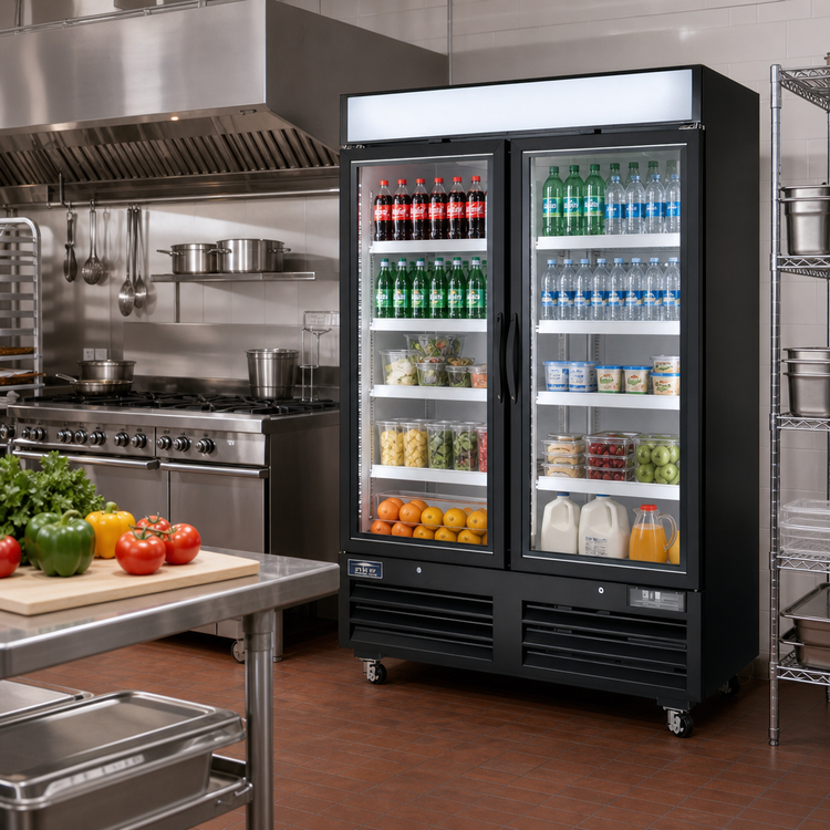 Product image #2 for Arctic Air Two-Section Glass Door Merchandiser Refrigerator, 54 Inch, 49 Cu. Ft., Black