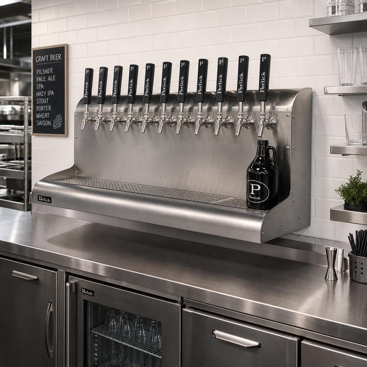 Product image #2 for Perlick 11-Faucet 33-Inch Wide Modular Wall-Mount Glycol-Cooled Draft Beer Dispensing Tower with Bottom Lead Exit