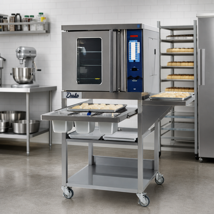 Product image #2 for Duke 45-Inch Stainless Steel Open Frame Oven Stand with Undershelf and 15-Inch Side Shelf