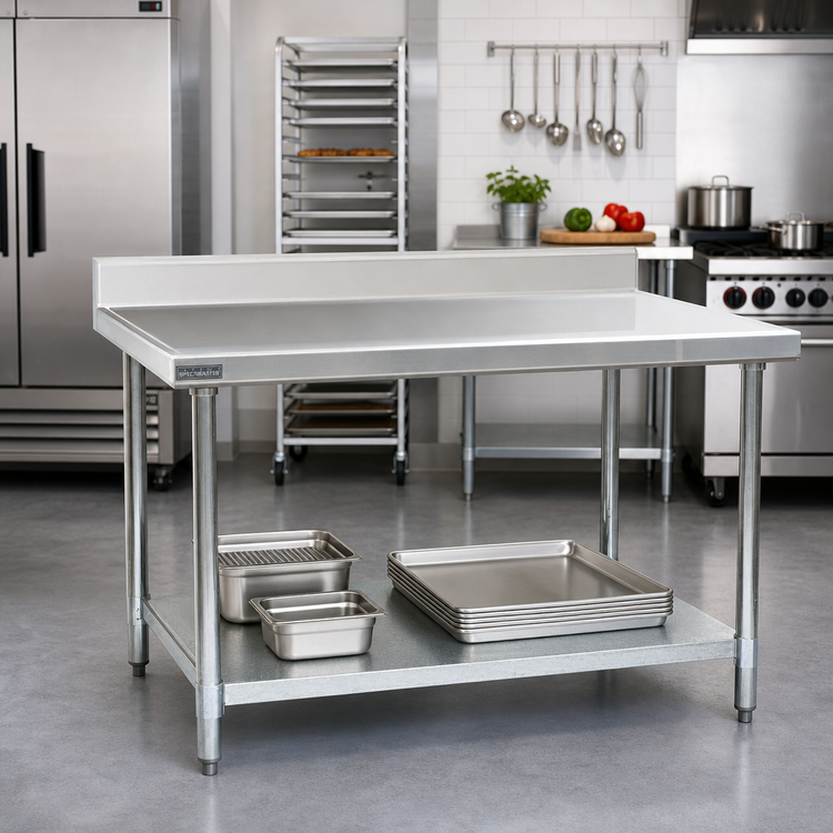 Product image #2 for Spec-Master Marine Series 84-Inch x 30-Inch Stainless Steel Work Table with 4-1/2-Inch Backsplash and Adjustable Galvanized Undershelf