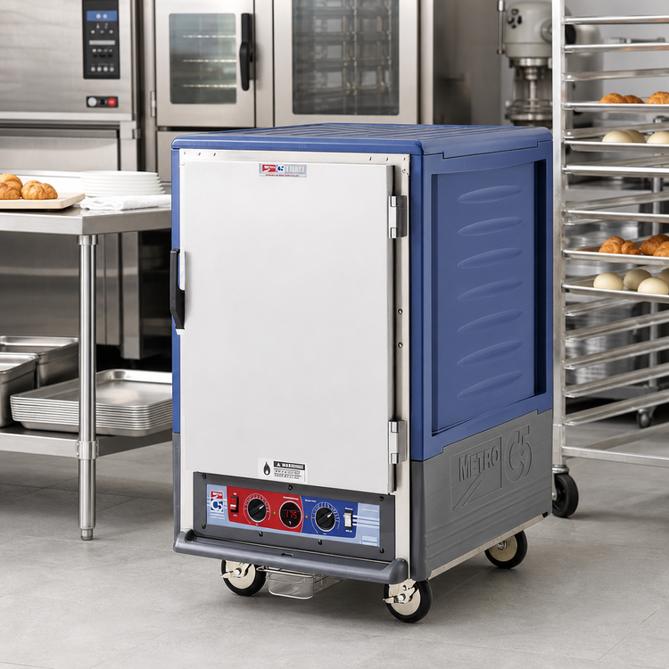 Product image #2 for Metro C5 3 Series Half-Height Heated Holding & Proofing Cabinet, Lower-Wattage, Blue, Combination Module, Full-Length Solid Door, Universal Wire Slides
