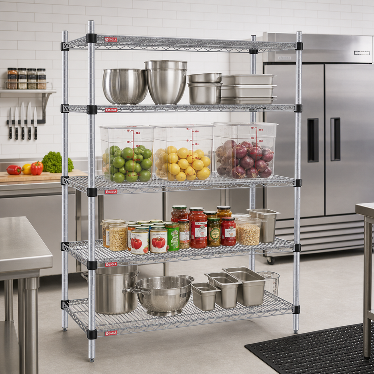 Product image #2 for Eagle Quad-Adjust 4-Tier Stationary Starter Wire Shelving Unit, 60"W x 24"D x 74"H