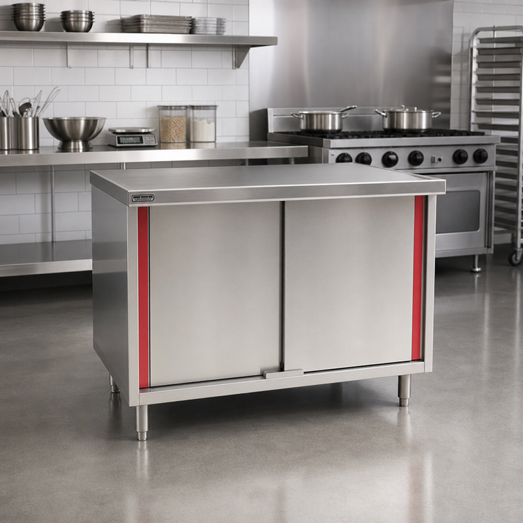 Product image #2 for Eagle Group Spec-Master Marine Edge Stainless Steel Enclosed Work Table with Sliding Doors, 36 x 30 Inches