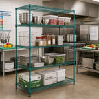 Thumbnail image #2 for Quantum RWR72-2436LDP 4-Tier Stationary Wire Shelving Unit, 36W x 24D x 72H, Green Epoxy Finish