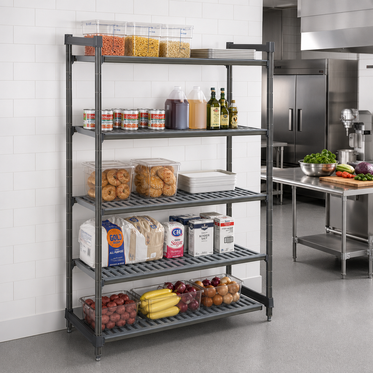 Product image #2 for Cambro Camshelving Basics Plus 5-Tier Vented Stationary Starter Unit, 54W x 24D x 72H, Brushed Graphite