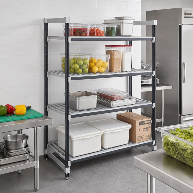 Product image #2 for Cambro Camshelving Elements XTRA 24-Inch Deep x 54-Inch Wide x 64-Inch High Stationary Starter Shelving Unit, 4-Tier, Vented, Speckled Gray