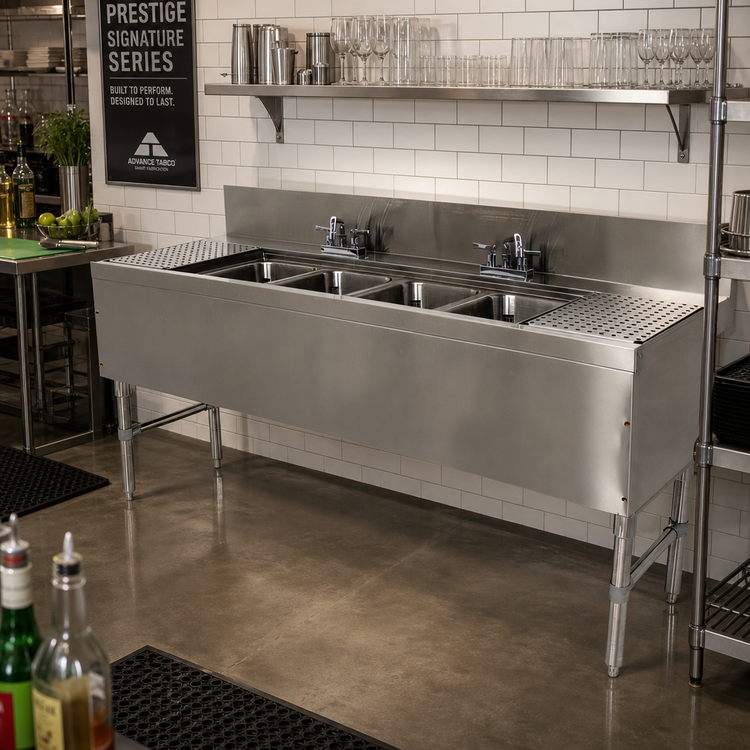 Product image #2 for Advance Tabco Prestige Signature Series 4-Compartment Underbar Sink Unit with Dual Drainboards, 72-Inch Stainless Steel