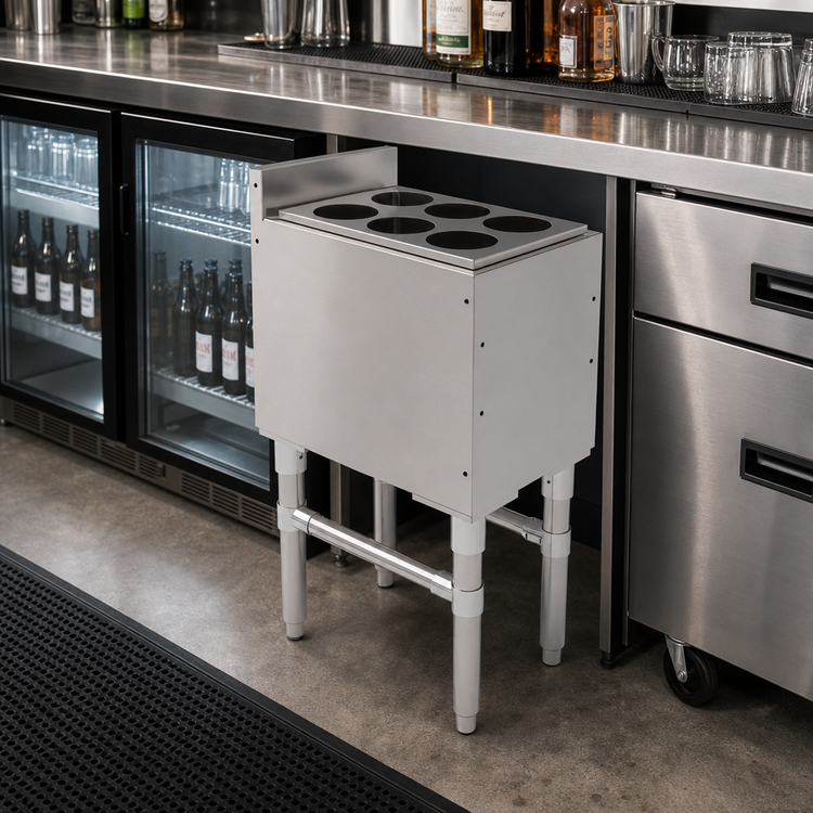 Product image #2 for John Boos Slim-Line 12-Inch x 18-Inch Underbar Ice Bin/Cocktail Unit with 6 Bottle Openings