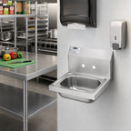 Thumbnail image #2 for Krowne HS-2-LF Wall-Mounted Stainless Steel Hand Sink, 14-Inch Bowl, 7-3/4-Inch Backsplash, Faucet Not Included