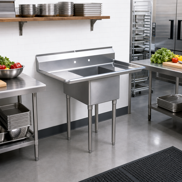 Product image #2 for Sapphire Manufacturing 1-Compartment Commercial Sink with Left and Right Drainboards, 60 x 25-1/2 x 44-1/4 Inches