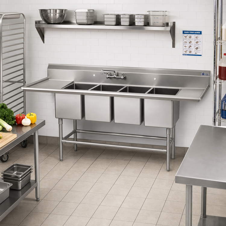 Product image #2 for Spec-Master FN Series Four-Compartment Sink with 18" Left Drainboard