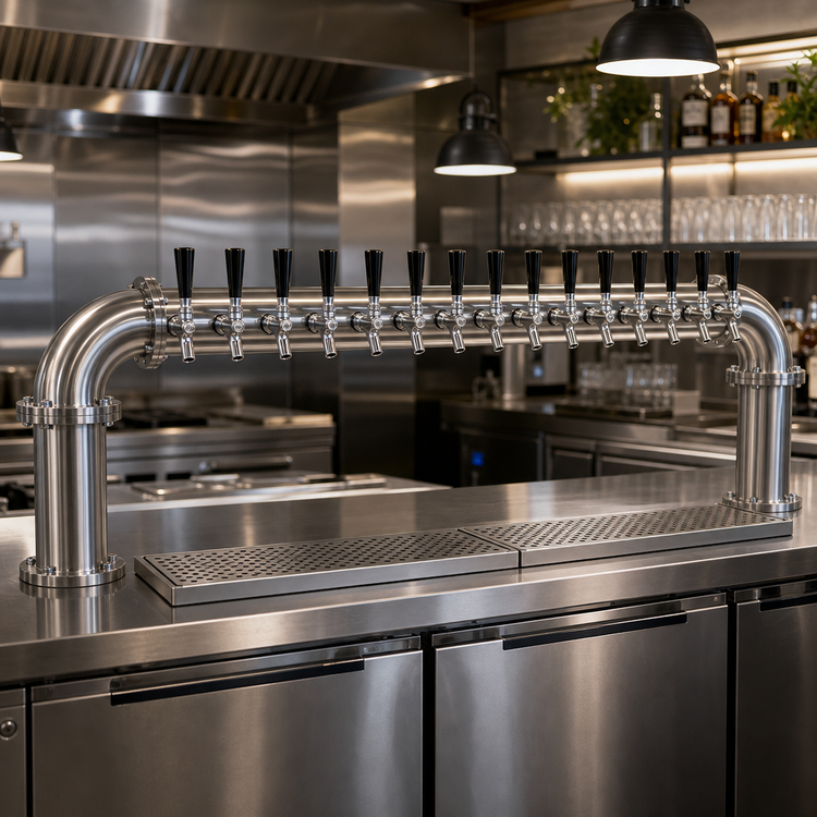 Product image #2 for Glastender Pipe Pass-Thru Countertop Draft Dispensing Tower with 14 Faucets, 2-Column, Glycol-Cooled