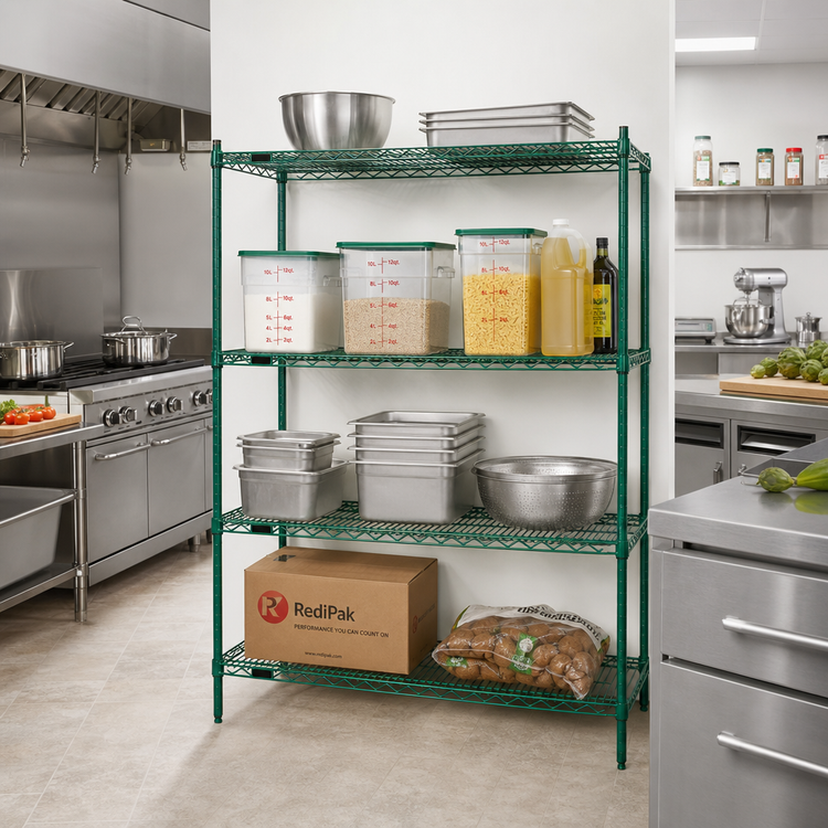 Product image #2 for Redipak 4-Tier Wire Shelving Unit, 48"W x 24"D x 63"H, Green Epoxy Finish