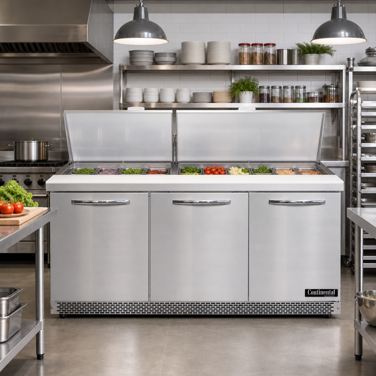 Product image #2 for Continental Refrigerator D72N30M-FB Designer Line 72" 3-Section Mighty Top Front Breather Sandwich Prep Refrigerator