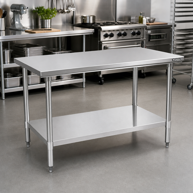 Product image #2 for Eagle Group Budget Series 60 Inch x 24 Inch Flat Top Work Table with 430 Stainless Steel Top and Adjustable Undershelf