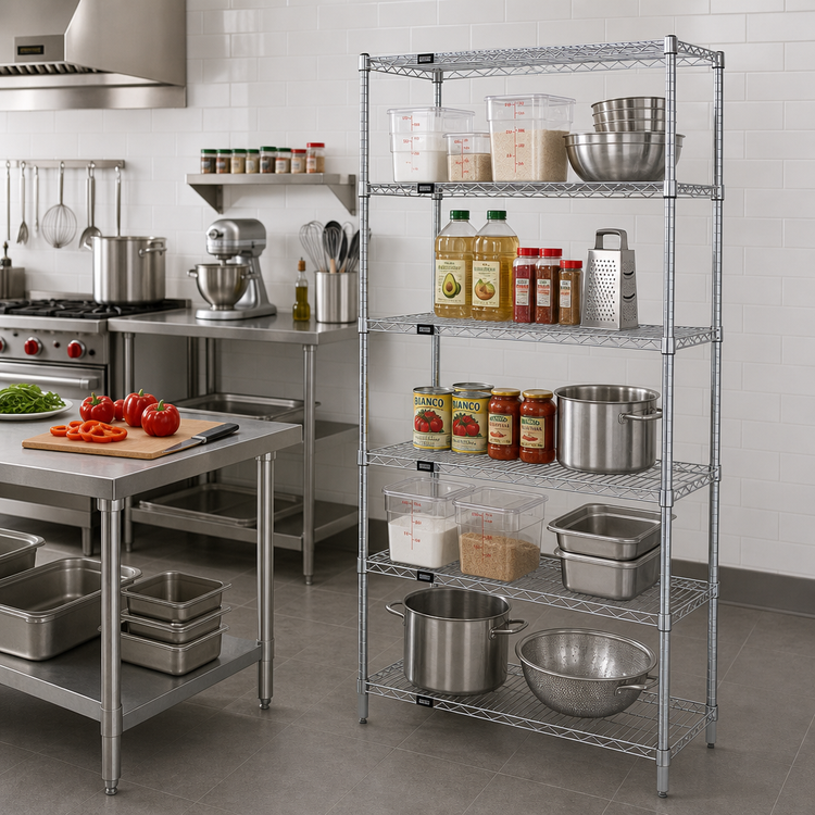 Product image #2 for 30" x 14" x 63" Stationary Chrome Wire Shelving Starter Kit with 5 Shelves