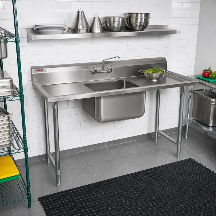 Product image #2 for Eagle Group 314 Series 1-Compartment Commercial Sink with Left and Right Drainboards, 68 Inch W x 31-3/4 Inch D, 304 Stainless Steel
