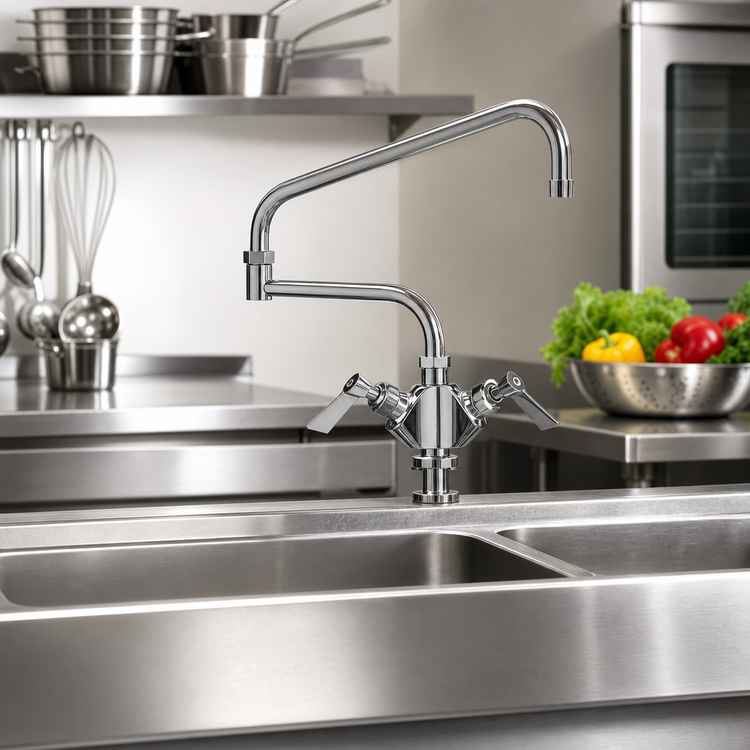 Product image #2 for Fisher 52841 Deck-Mount Single-Hole Dual-Control Stainless Steel Manual Faucet with 10-Inch Swing Spout