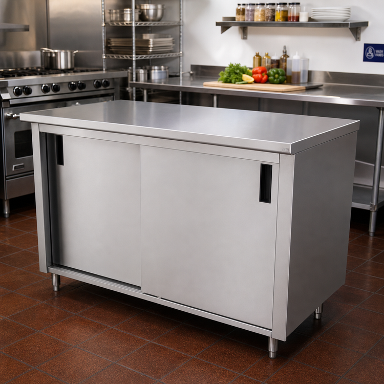Product image #2 for Advance Tabco Special Value Series Enclosed Work Table with Sliding Doors, 84 x 30 Inches
