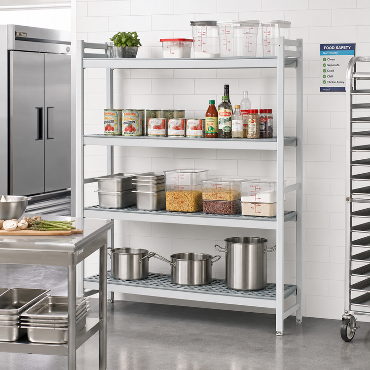 Product image #2 for Fermostock 4-Tier Stationary Perforated Polymer Starter Shelving Unit, 42" W x 14" D x 83" H