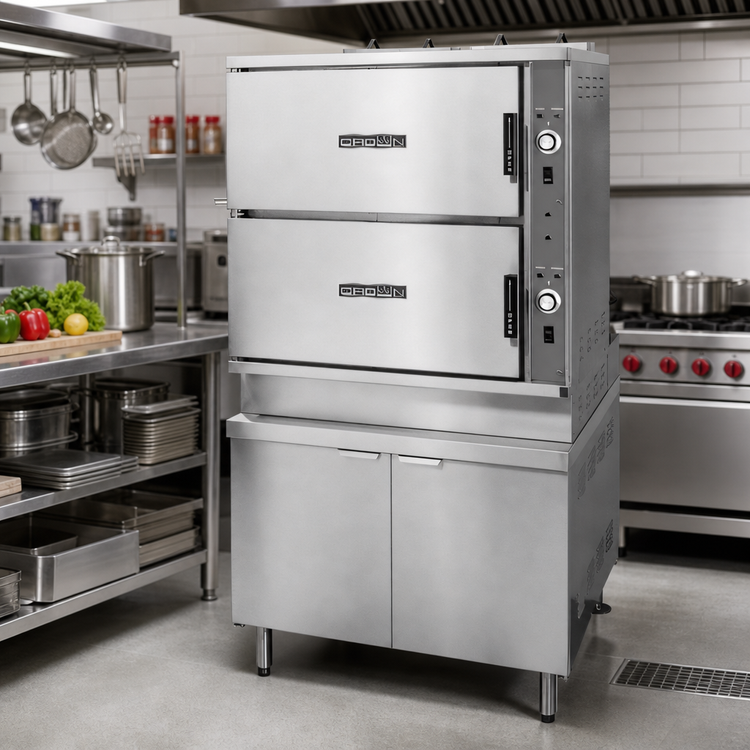 Product image #2 for Crown GCX-16 Two Compartment Full-Size Gas Convection Steamer with 36" Cabinet Base
