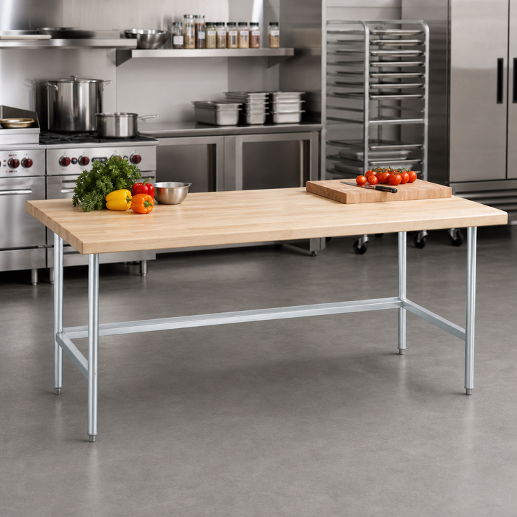 Product image #2 for Advance Tabco Maple Top Butcher Block Work Table with Galvanized Open Base, 96" W x 30" D