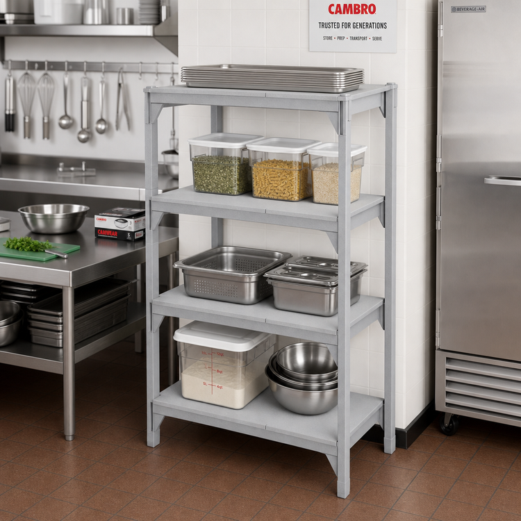 Product image #3 for Cambro Camshelving Premium 4-Shelf Solid Shelf Kit, 21" D x 24" L, Speckled Gray