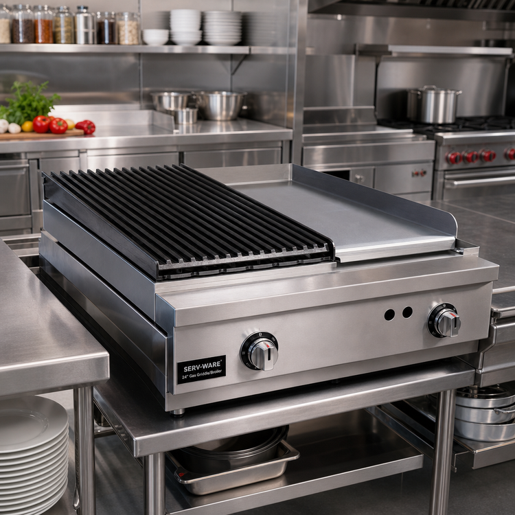 Product image #2 for Serv-Ware 24-Inch Stainless Steel Gas Add-On Griddle and Broiler Top
