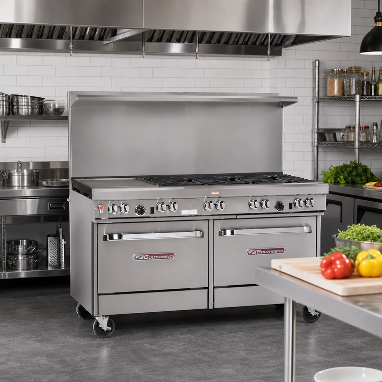 Product image #2 for Southbend Ultimate 60-Inch Gas Restaurant Range with 2 Standard Ovens, 5 Burners, and 24-Inch Griddle