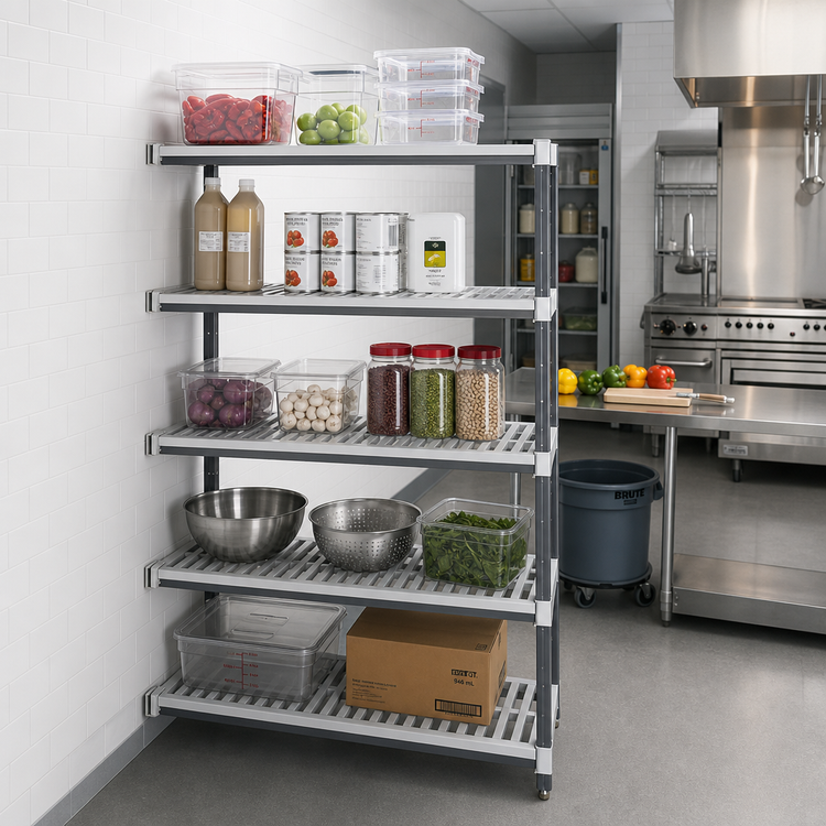 Product image #2 for Cambro Camshelving Elements XTRA 18 x 54 x 84 Inch 5-Tier Vented Stationary Add-On Polymer Shelving Unit