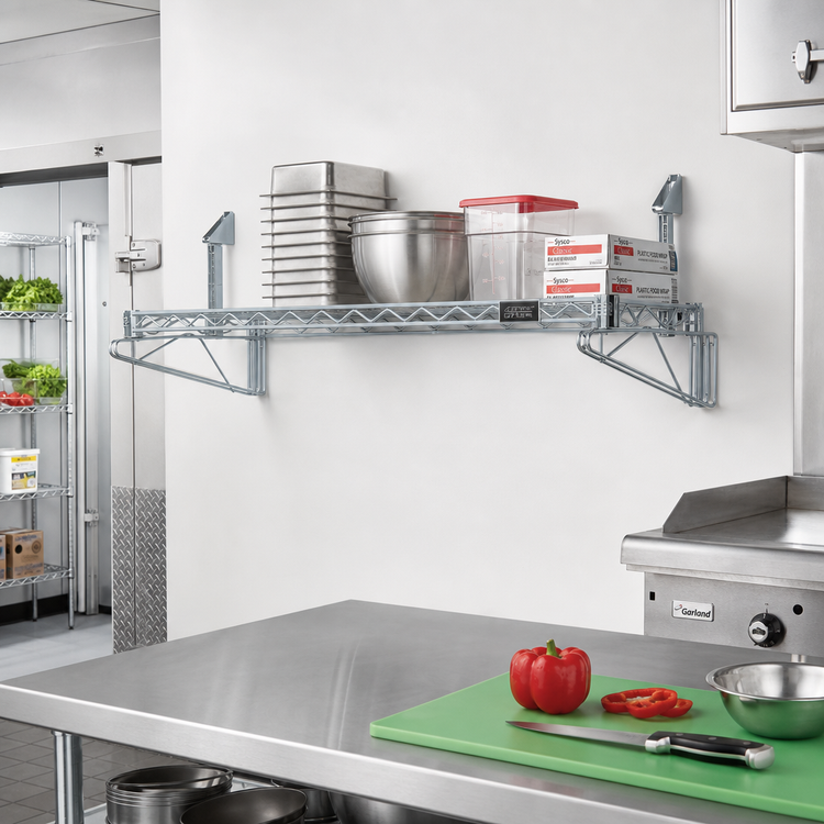 Product image #2 for Quantum 72" x 14" Cantilever Single Shelf Wall-Mount Wire Shelving Unit, Gray Epoxy Antimicrobial Finish