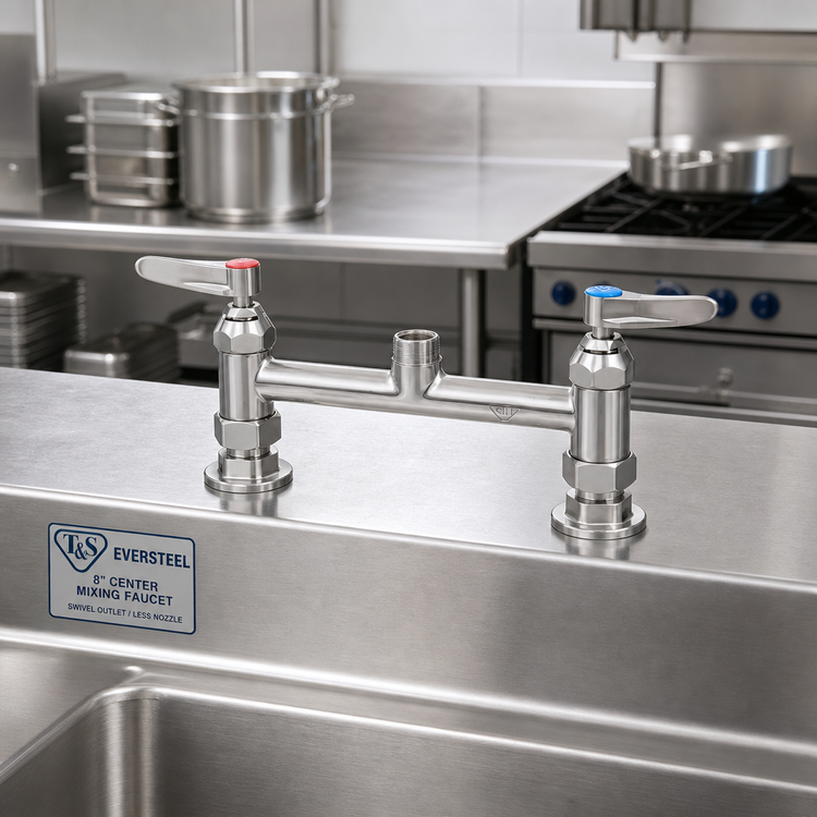 Product image #3 for T&S Brass EverSteel Stainless Steel 8-Inch Center Deck Mount Mixing Faucet with Swivel Outlet, Less Nozzle