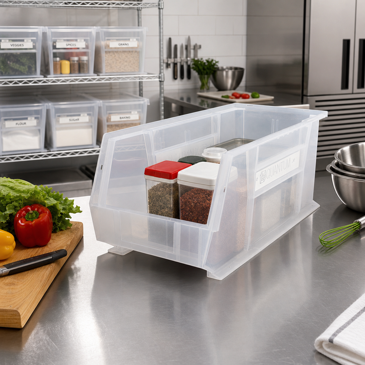 Product image #2 for Quantum Ultra Stack & Hang Clear Polypropylene Shelf Bin, 18 x 8-1/4 x 7 Inches